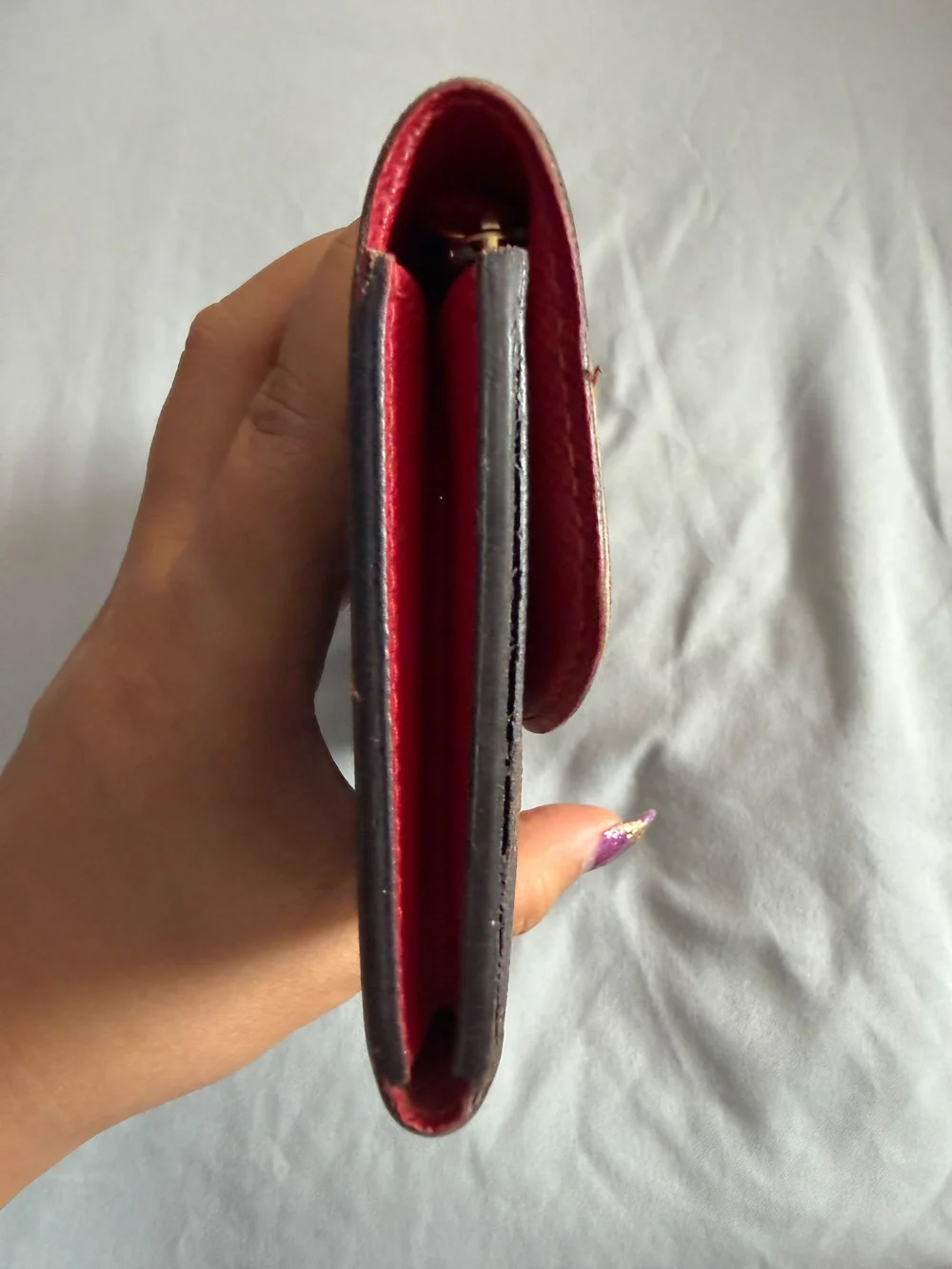 Louis Vuitton Brown Damier Check Long Wallet with Red Snap